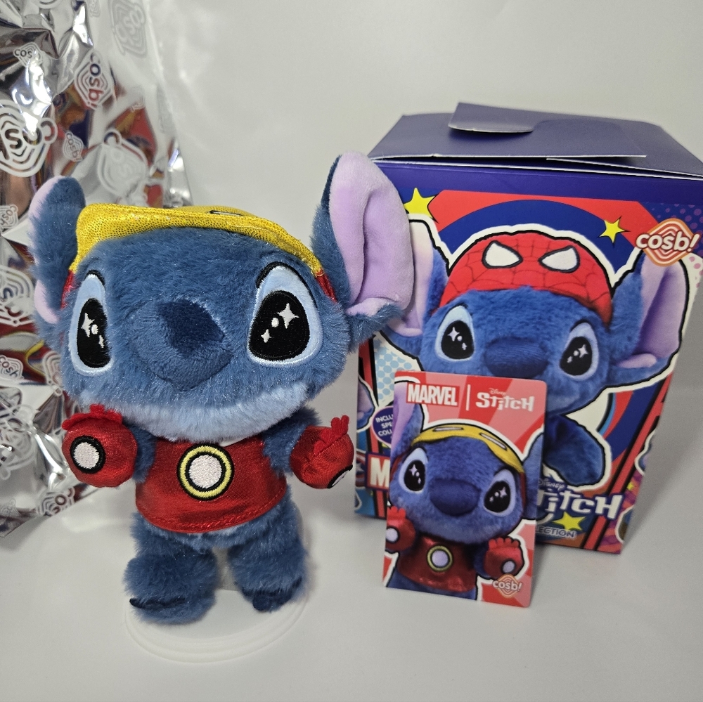 Marvel Stitch Iron Man Plush Keychain – With Box, Resealable Bag & Card